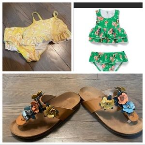 Girl bathing suit lot size 8 with flip flops